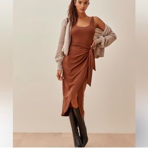 Reformation Kaila Knit Midi Dress in Brown Chestnut Size XL
